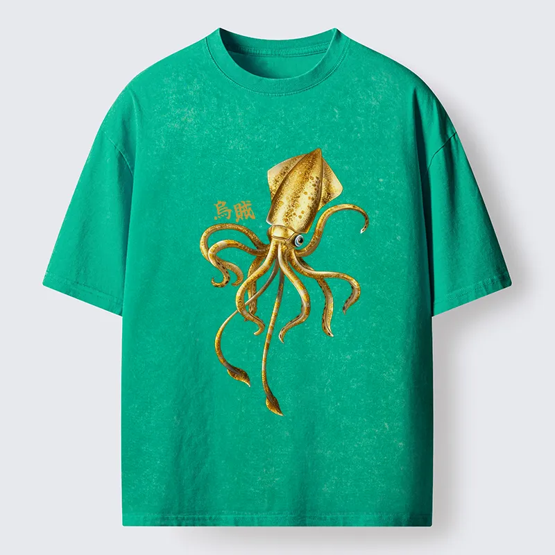 Tokyo-Lion Squid Ink Painting Washed T-Shirt