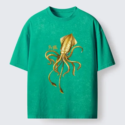 Tokyo-Lion Squid Ink Painting Washed T-Shirt