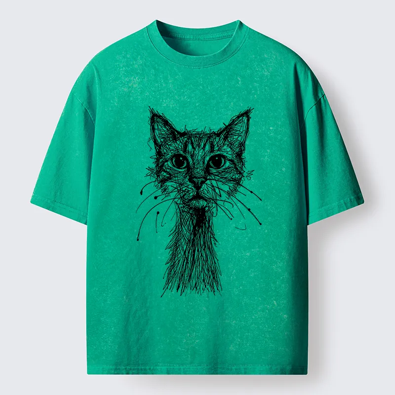 Tokyo-Lion Messy Line Cat Washed T-Shirt-Tokyo-Lion