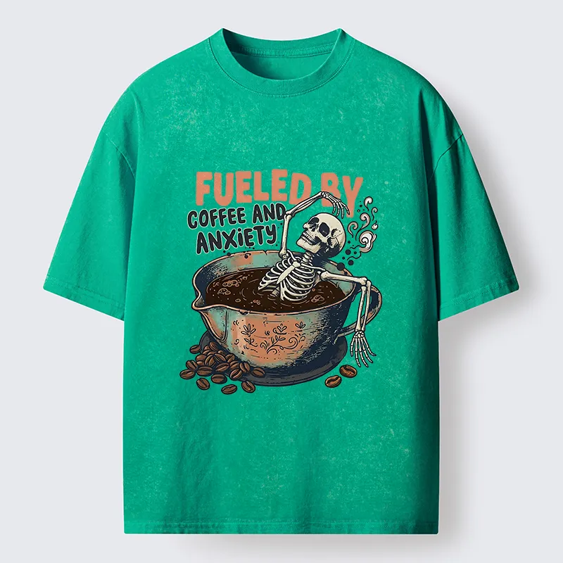 Tokyo-Lion Skeleton Taking A Bath In Coffee Washed T-Shirt