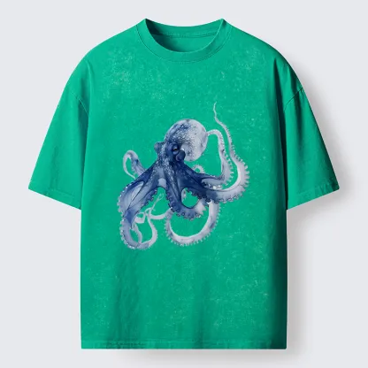 Tokyo-Lion Blue Octopus Washed T-Shirt