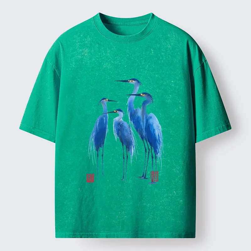 Tokyo-Lion Flocks Of Great Blue Herons Washed T-Shirt