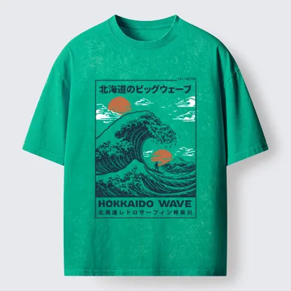 Tokyo-Lion Surfing In Hokkaido Washed T-Shirt