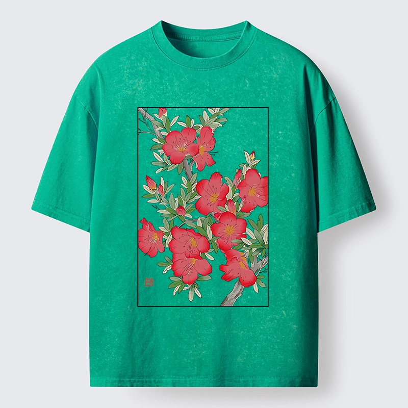Tokyo-Lion Flower Blooms in Ukiyo-e Style Washed T-Shirt