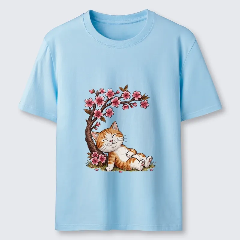 Tokyo-Lion Cat Sleeps Under Sakura Classic T-Shirt