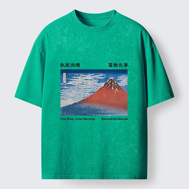 Tokyo-Lion Mount Fuji in Clear Sky Washed T-Shirt