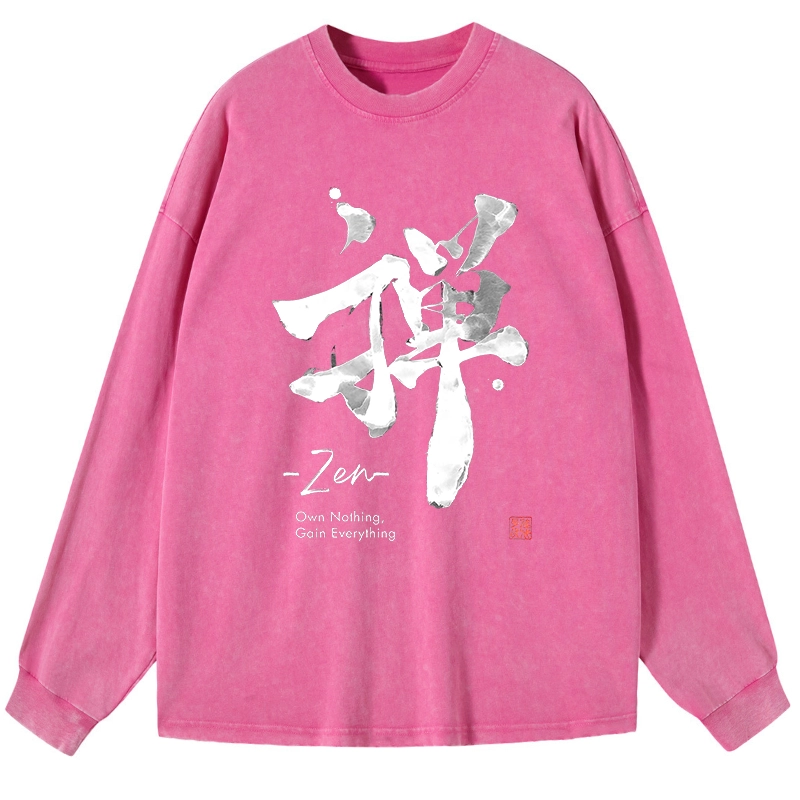 Tokyo-Lion Zen Texts Washed Long Sleeve T-Shirt-Tokyo-Lion