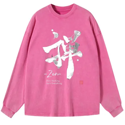 Tokyo-Lion Zen Texts Washed Long Sleeve T-Shirt-Tokyo-Lion
