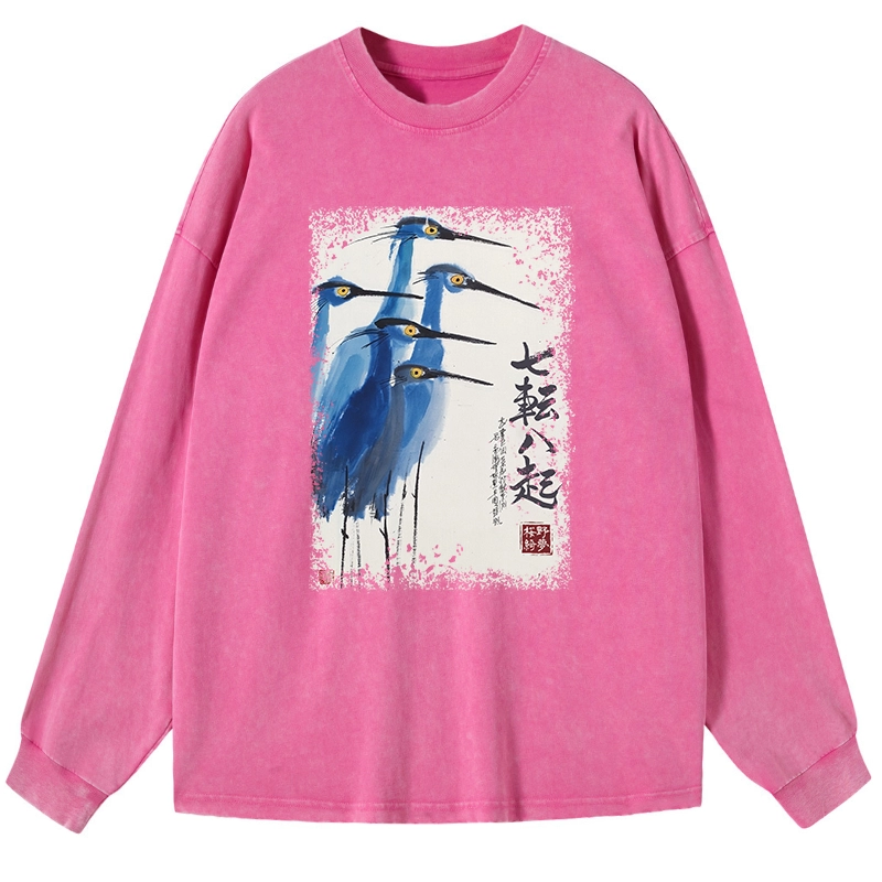 Tokyo-Lion Wings That Never Yield Washed Long Sleeve T-Shirt