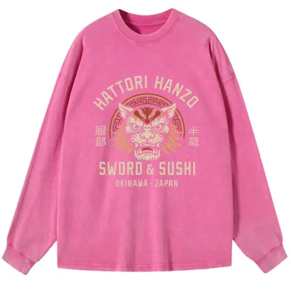 Tokyo-Lion Hattori Lion Japanese Samurai Washed Long Sleeve T-Shirt
