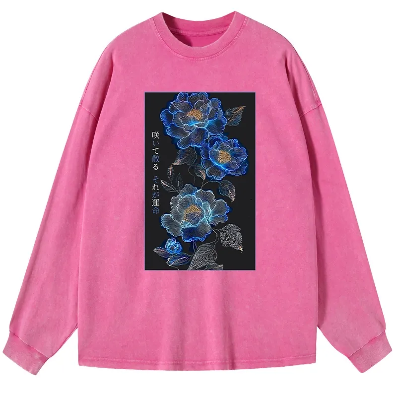Tokyo-Lion The Sea Of Flowers In The Darkness Washed Long Sleeve T-Shirt