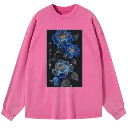 Tokyo-Lion The Sea Of Flowers In The Darkness Washed Long Sleeve T-Shirt