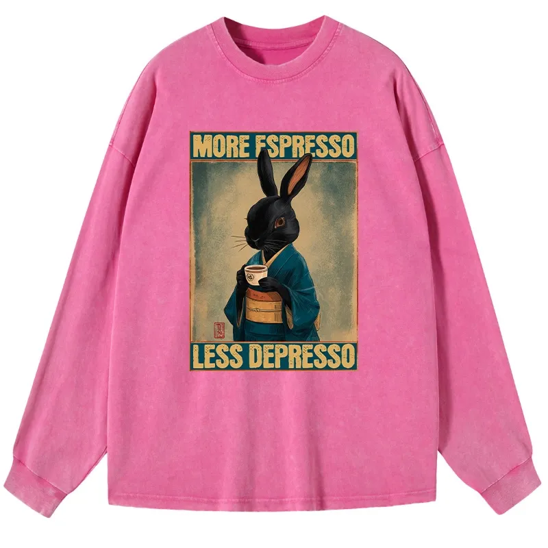 Tokyo-Lion More Espresso Less Depresso Rabbit Washed Long Sleeve T-Shirt