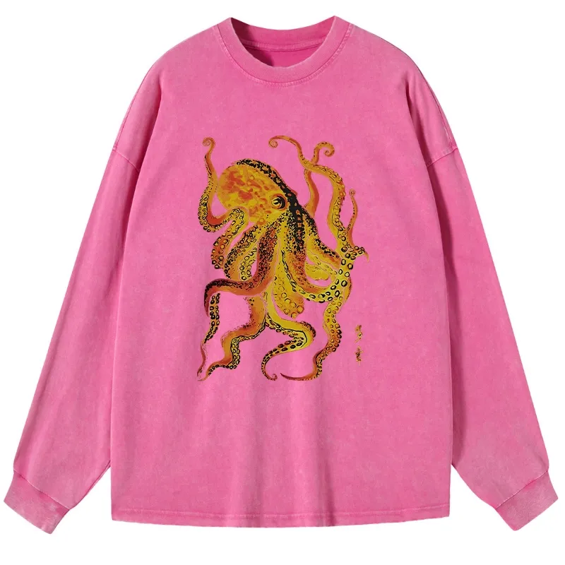 Tokyo-Lion Deep Sea Gorgeous Octopus Washed Long Sleeve T-Shirt