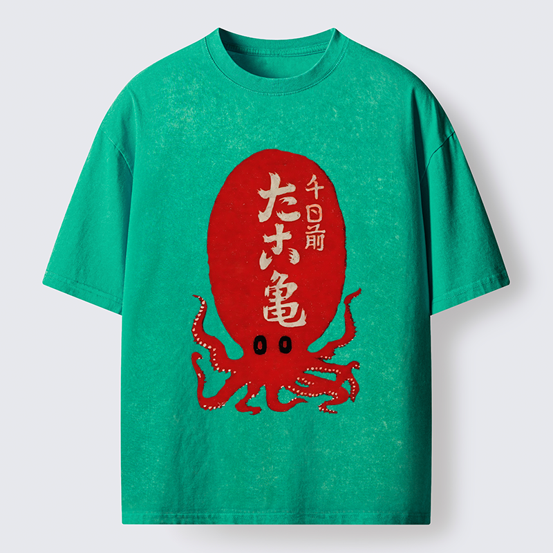 Tokyo-Lion Japanese Retro Octopus Washed T-Shirt
