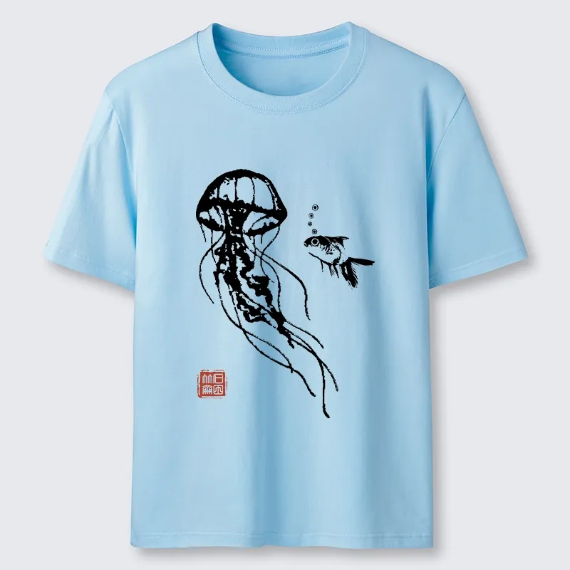 Tokyo-Lion Ink Wash Jellyfish And Fish Classic T-Shirt