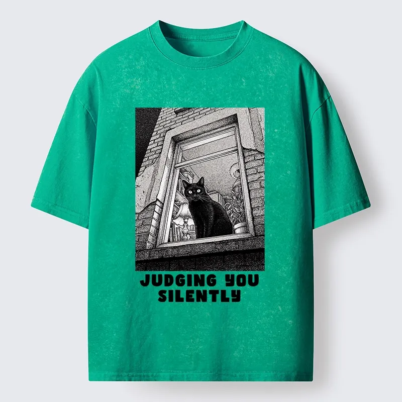 Tokyo-Lion The Judging Black Cat Washed T-Shirt