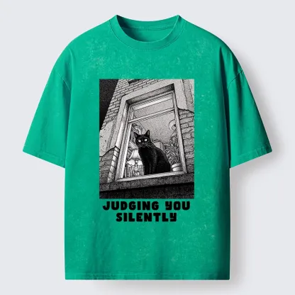 Tokyo-Lion The Judging Black Cat Washed T-Shirt