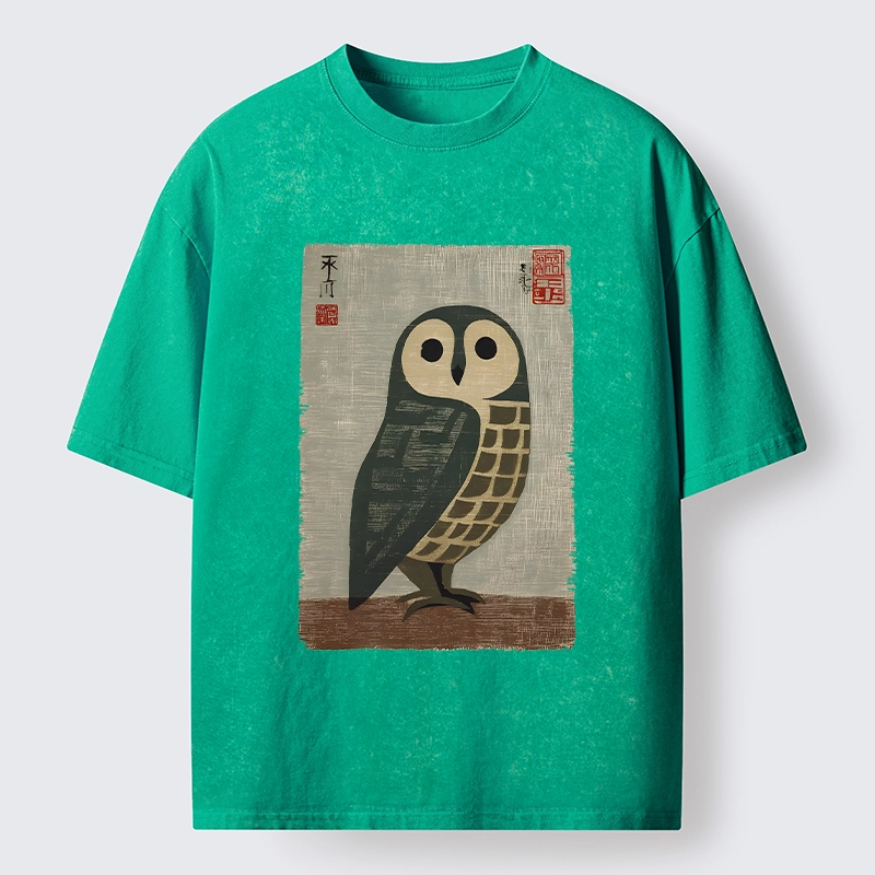 Tokyo-Lion Traditional Owl In Japanese Art Washed T-Shirt