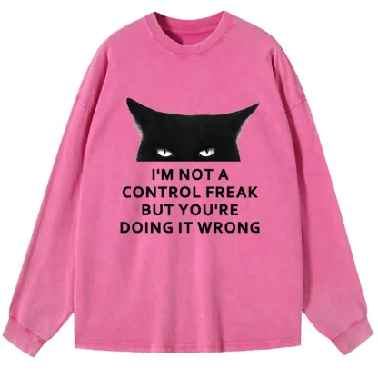 Tokyo-Lion Control Freak Funny Washed Long Sleeve T-Shirt