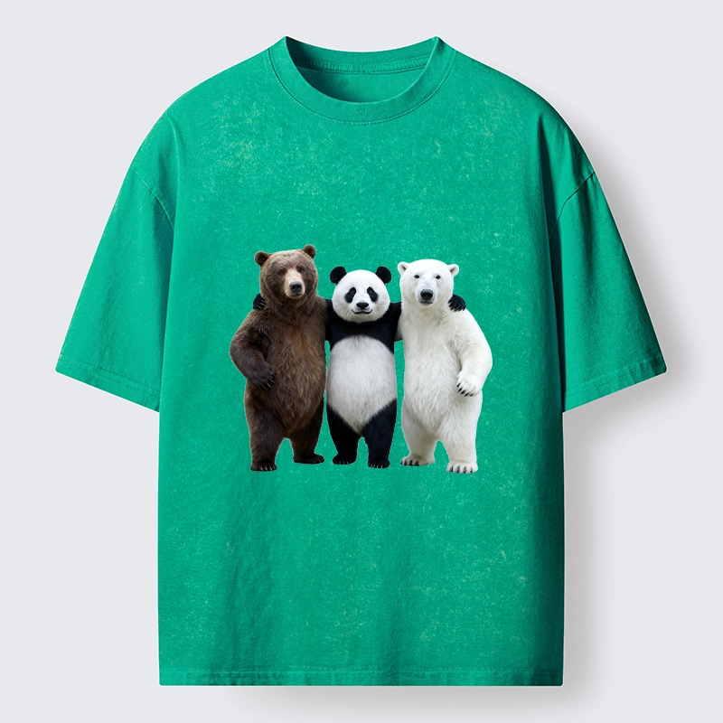 Tokyo-Lion Three Bears Stand Together Washed T-Shirt