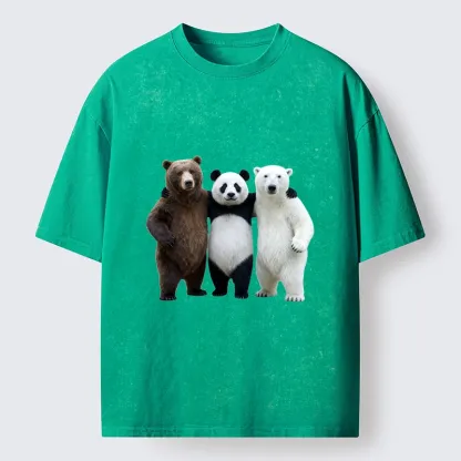Tokyo-Lion Three Bears Stand Together Washed T-Shirt