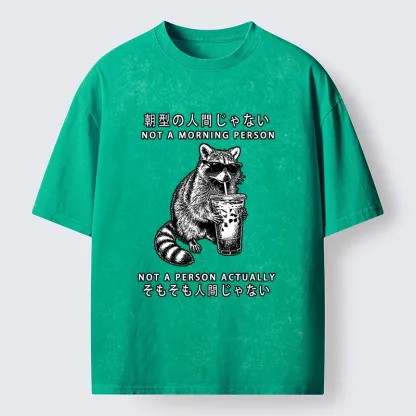 Tokyo-Lion Raccoon Rejecting Early Mornings Washed T-Shirt-Tokyo-Lion