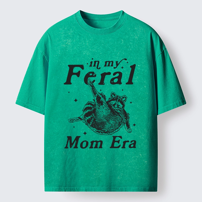 Tokyo-Lion Feral Mom Raccoon Meme Art Washed T-Shirt-Tokyo-Lion