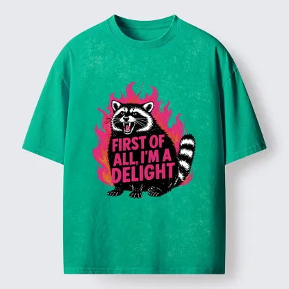 Tokyo-Lion Angry Raccoon Funny Washed T-Shirt-Tokyo-Lion