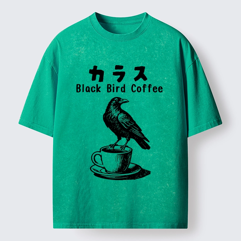 Tokyo-Lion Black Bird Coffee Break Meme Washed T-Shirt-Tokyo-Lion