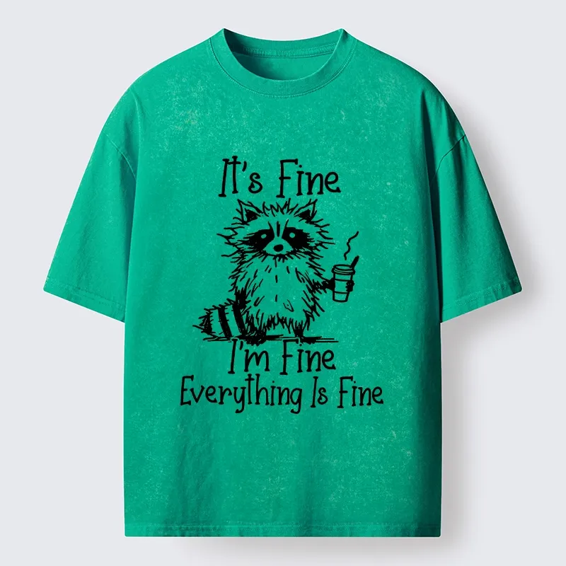 Tokyo-Lion Raccoon Fine Meme Washed T-Shirt-Tokyo-Lion