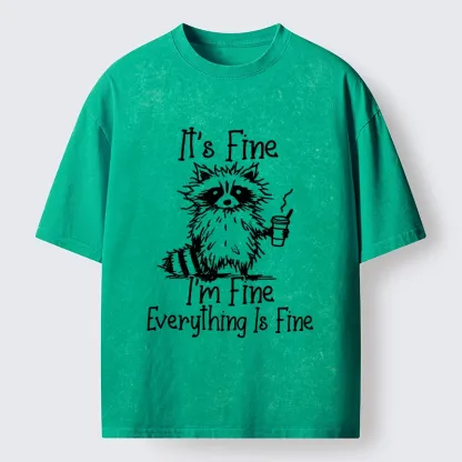 Tokyo-Lion Raccoon Fine Meme Washed T-Shirt-Tokyo-Lion