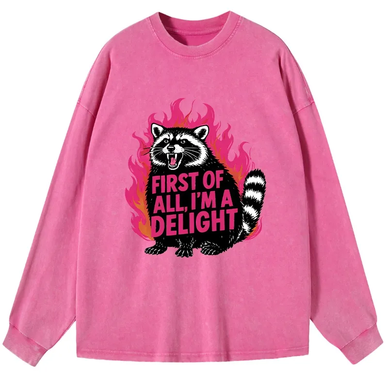 Tokyo-Lion Angry Raccoon Funny Washed Long Sleeve T-Shirt
