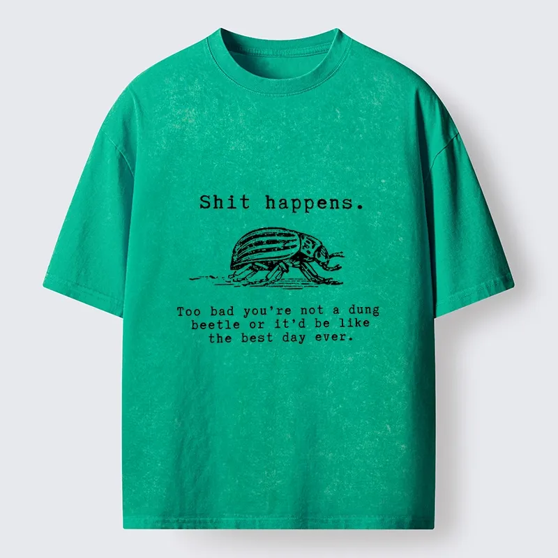 Tokyo-Lion Funny Dung Beetle Life Philosophy Washed T-Shirt