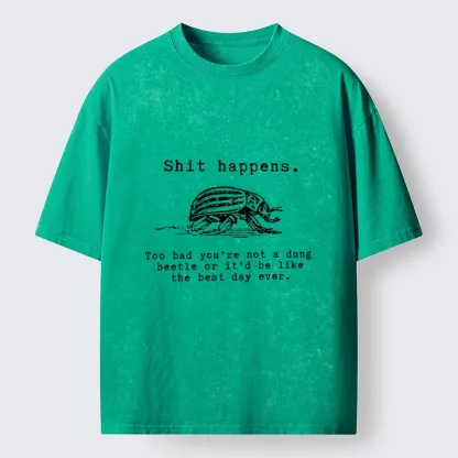Tokyo-Lion Funny Dung Beetle Life Philosophy Washed T-Shirt