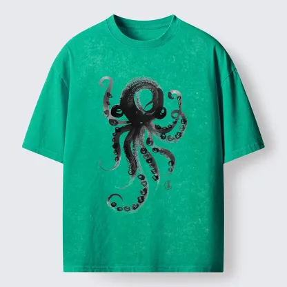 Tokyo-Lion Japanese Ink Octopus Art Washed T-Shirt