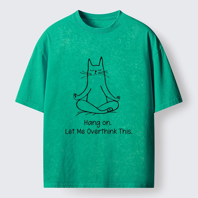 Tokyo-Lion Meditating Cat Overthinking Vibe Washed T-Shirt