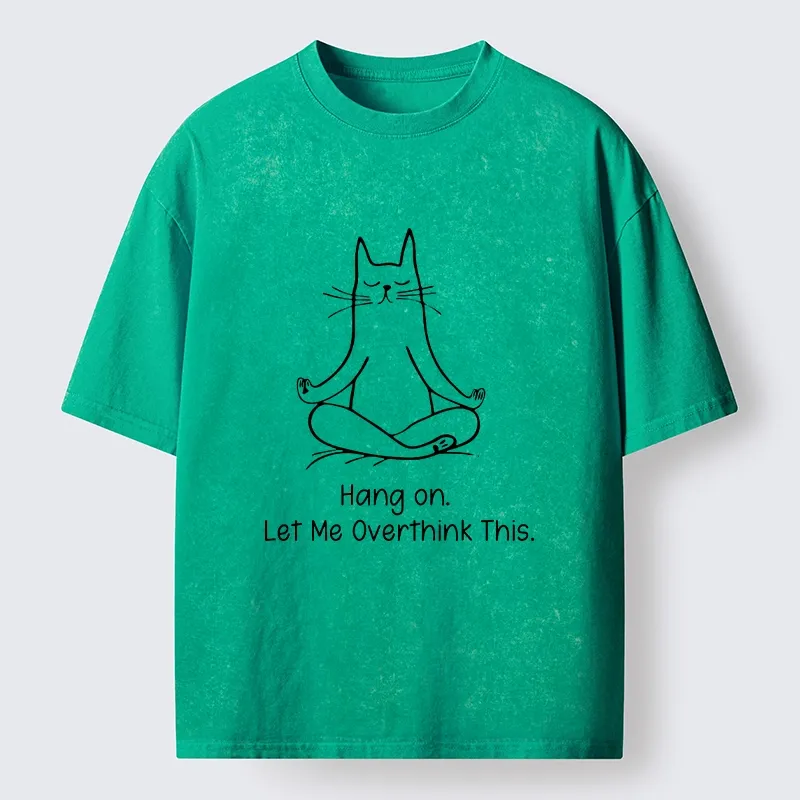 Tokyo-Lion Meditating Cat Overthinking Vibe Washed T-Shirt