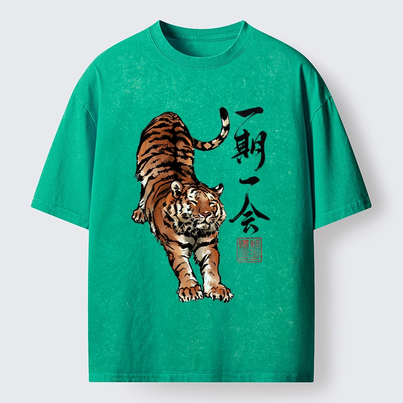 Tokyo-Lion Japanese Ink Tiger Art Washed T-Shirt