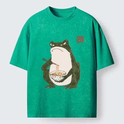 Tokyo-Lion Grumpy Frog Loves Ramen Washed T-Shirt
