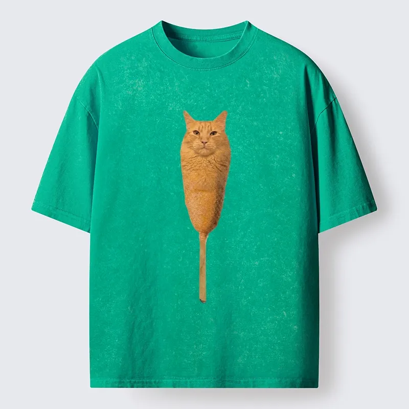 Tokyo-Lion Orange Cat Corn Dog Meme Washed T-Shirt
