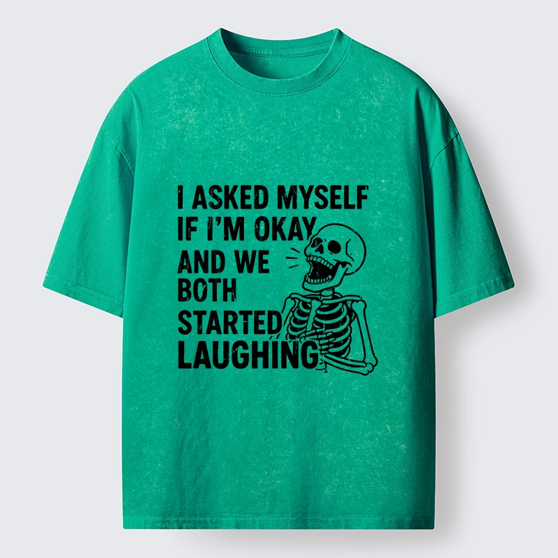 Tokyo-Lion Skeleton Mental Health Joke Washed T-Shirt