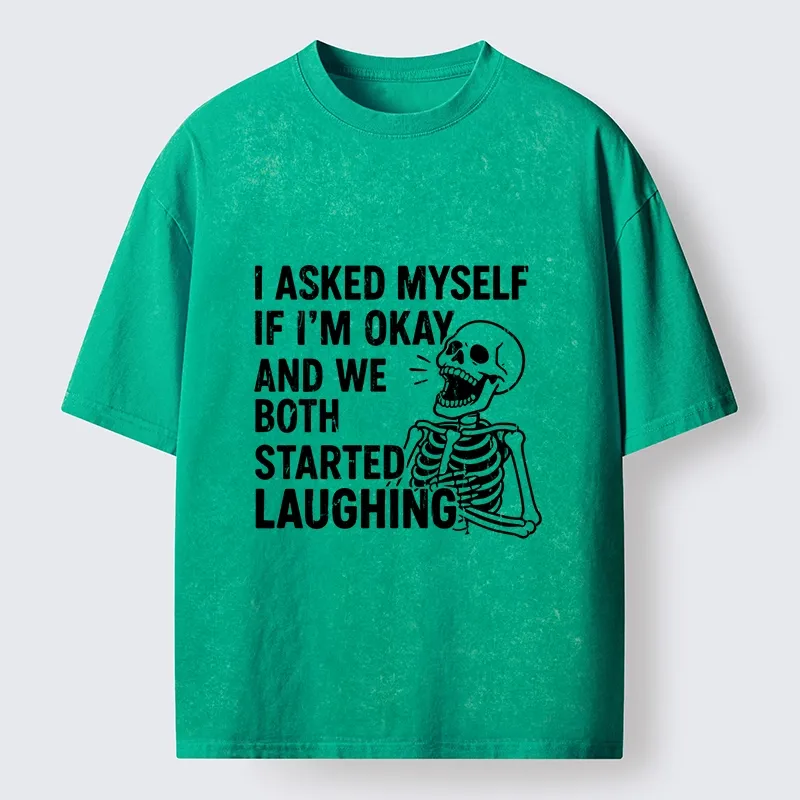 Tokyo-Lion Skeleton Mental Health Joke Washed T-Shirt