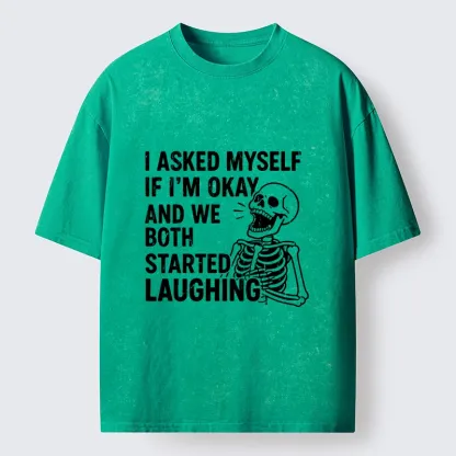 Tokyo-Lion Skeleton Mental Health Joke Washed T-Shirt