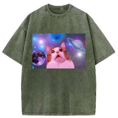 Tokyolion Funny Cat In Space Washed T-Shirt