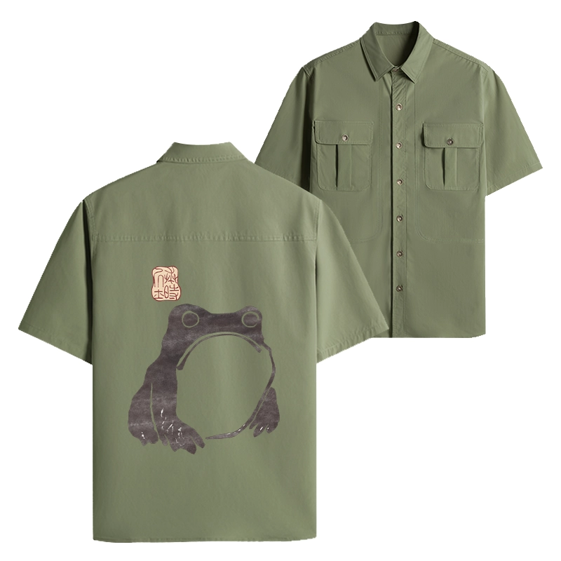 Tokyo-Lion Matsumoto Hoji Woodblock Print Frog Work Shirt-Tokyo-Lion