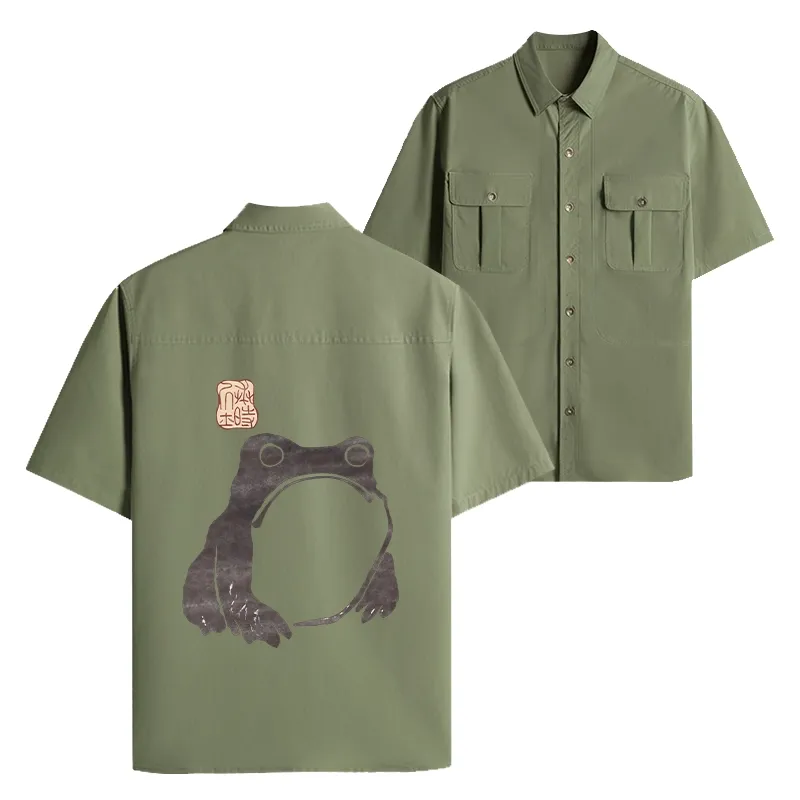Tokyo-Lion Matsumoto Hoji Woodblock Print Frog Work Shirt-Tokyo-Lion