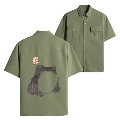 Tokyo-Lion Matsumoto Hoji Woodblock Print Frog Work Shirt-Tokyo-Lion