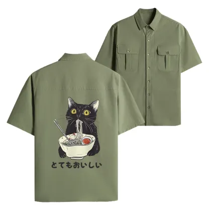 Tokyo-Lion Cats Eat Ramen Noodles Work Shirt-Tokyo-Lion