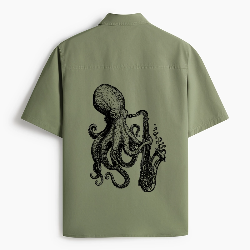 Tokyo-Lion Octopus Playing Saxophone Work Shirt